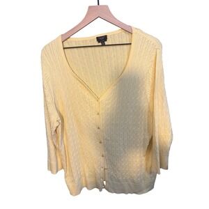 Talbots Woman Yellow Pima Cotton Cable Knit V-Neck Cardigan Sweater Plus Size 2X